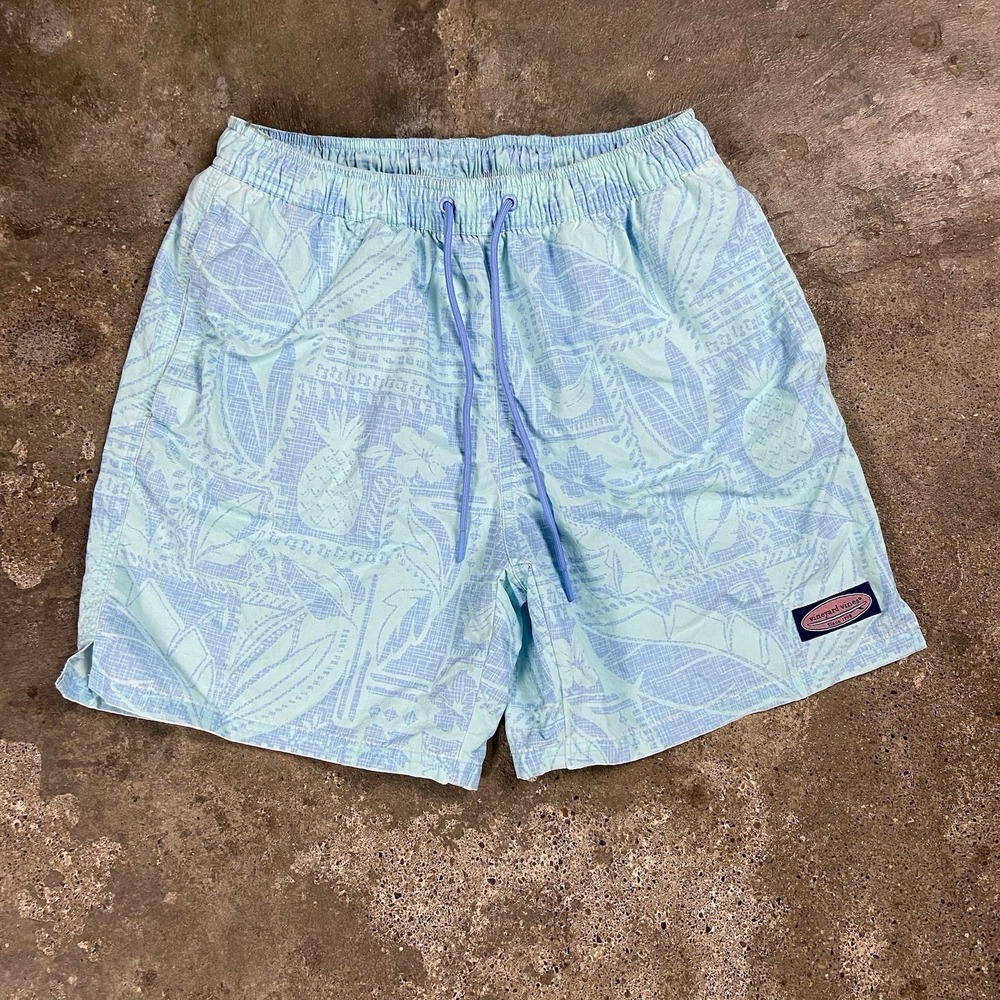 Vineyard Vines Swim Trunks Size Small Blue Mesh Lined Tropical Pattern